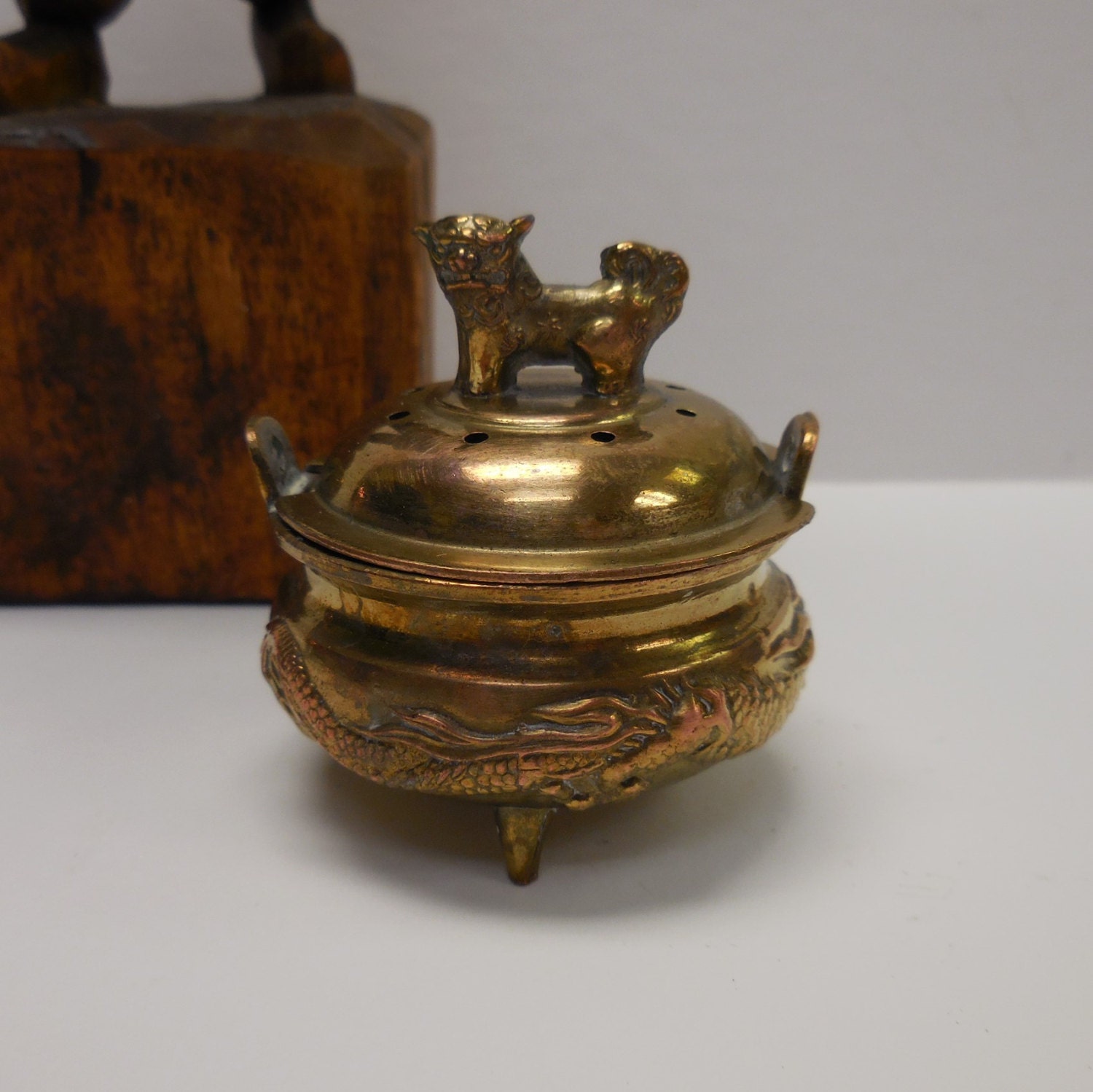 Vintage Oriental Incense burner Brass Chinese Foo by SalvageRelics