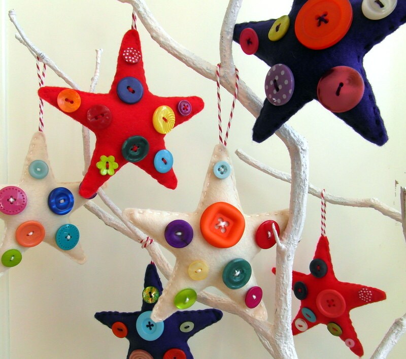 Felt and button 5'' star decoration x 3