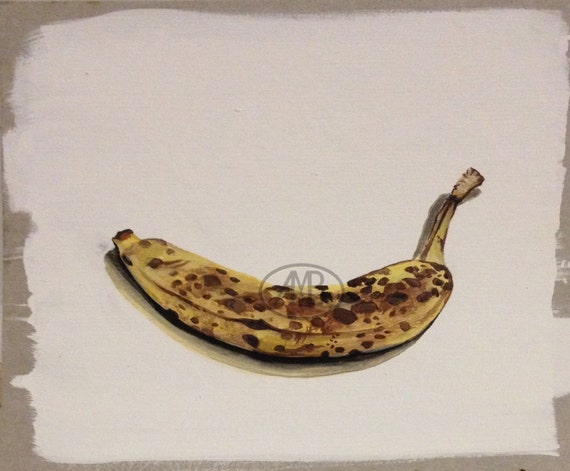 Items similar to Banana painting, original oil painting, 8 1/2 x 7