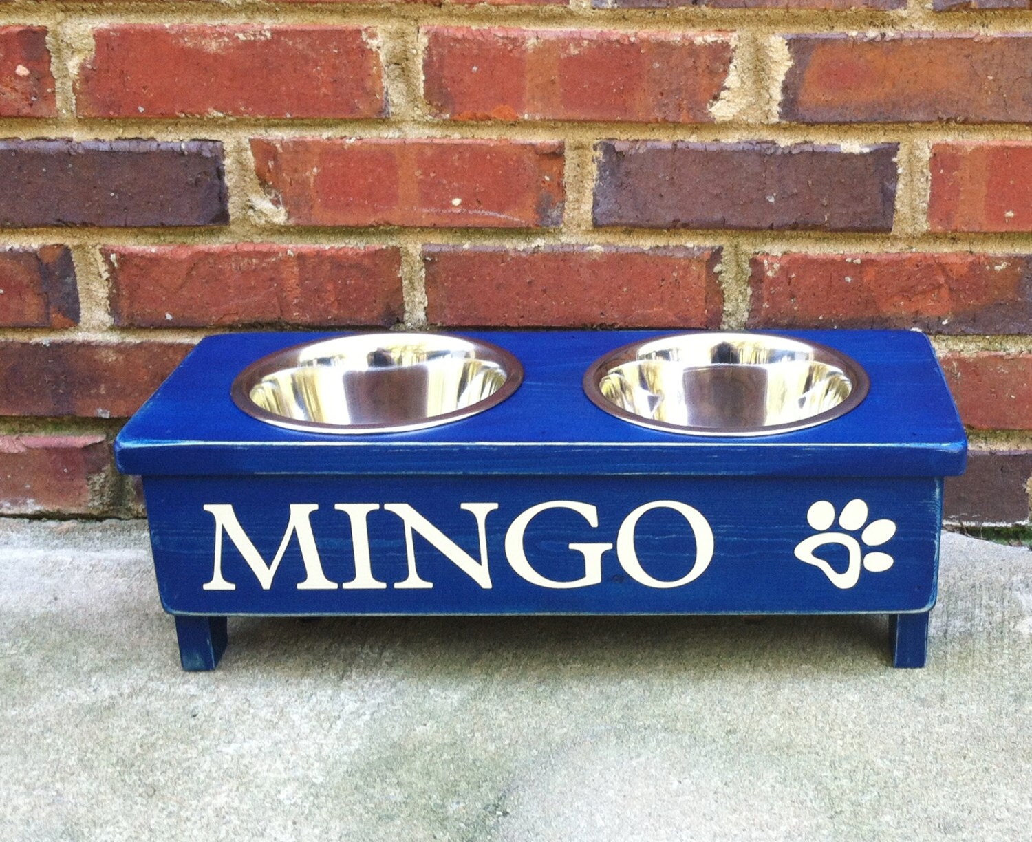 Dog Bowl Stand Personalized with paw print Small Shabby 4