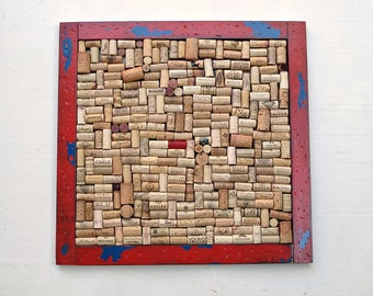 Red & Blue Wine Cork Board with Wormwood-like Distressed Frame