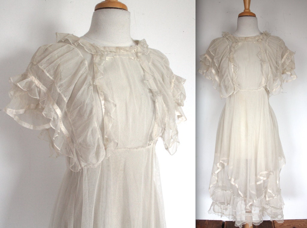 Vintage 1920's Dress // Antique 1910s 1920s Romantic White