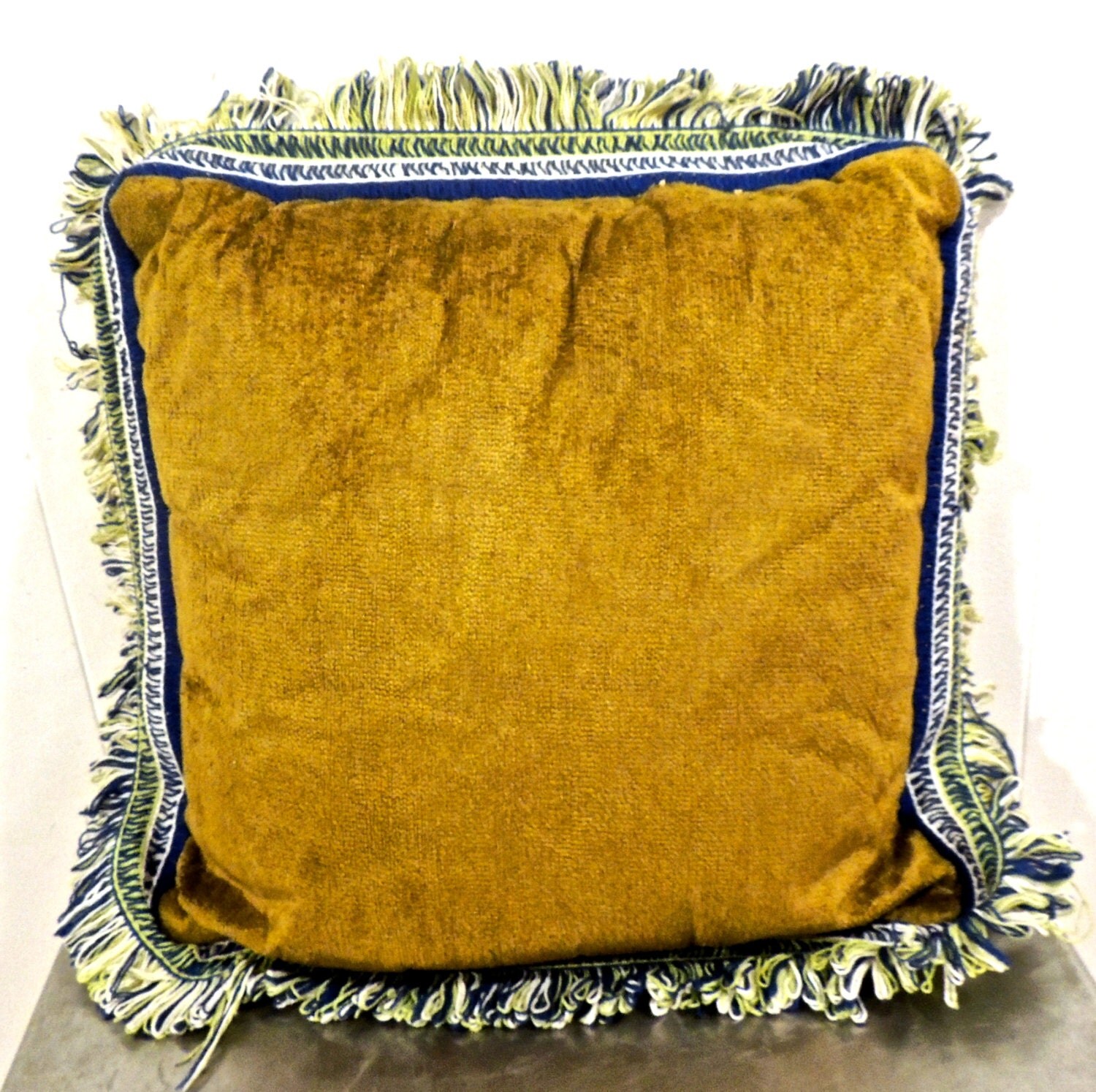 vintage  velvet  throw pillow  1960s 70s green gold by mkmack