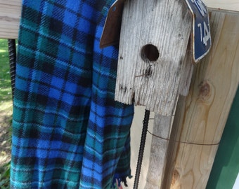 Vintage Wool Lap Blanket Blue Green Black