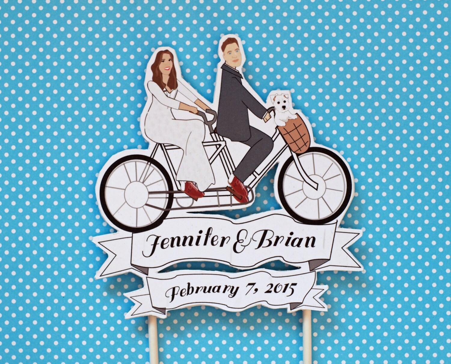 Vintage Tandem Bike Wedding Cake Topper Custom by ThePixelette