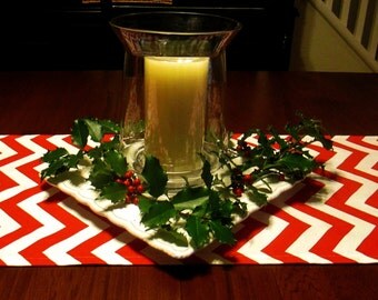 Table Weddings,    Chevr   christmas RED long Runner on runner ZigZag or extra Napkins  Home Showers, table