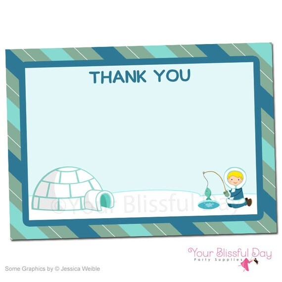 PRINTABLE Arctic Boy Party Thank You Cards (Character of your choice) #704 Il_570xn