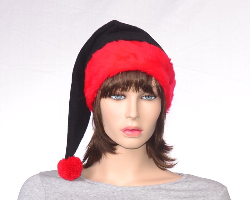 red black santa hat faux fur headband christmas stocking cap red black santa hat faux fur headband christmas stocking cap