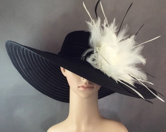 Derby Hat Kentucky Derby Hat Dress Hat Church Hat BLACK Hat Wide Brim Wedding Tea Party Ascot Horse Race