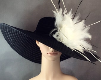 Women's Black Kentucky Derby Hat Dress Hat Church Wide Brim Wedding Tea Party Ascot Horse Race