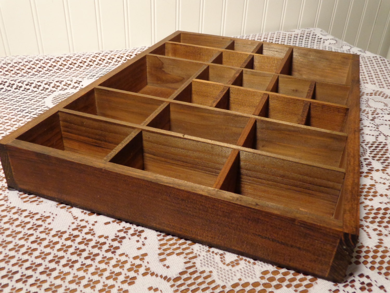 Vintage Wood Divided Display Box Shadow Box by BubbiesMemories