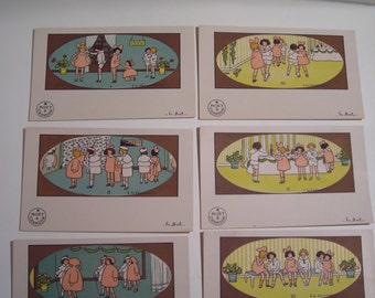 Set of Moët et Chandon illustrated postcards "Le Bal" and "Le pique-nique" Champagne Cartes Postales with 3 Extra