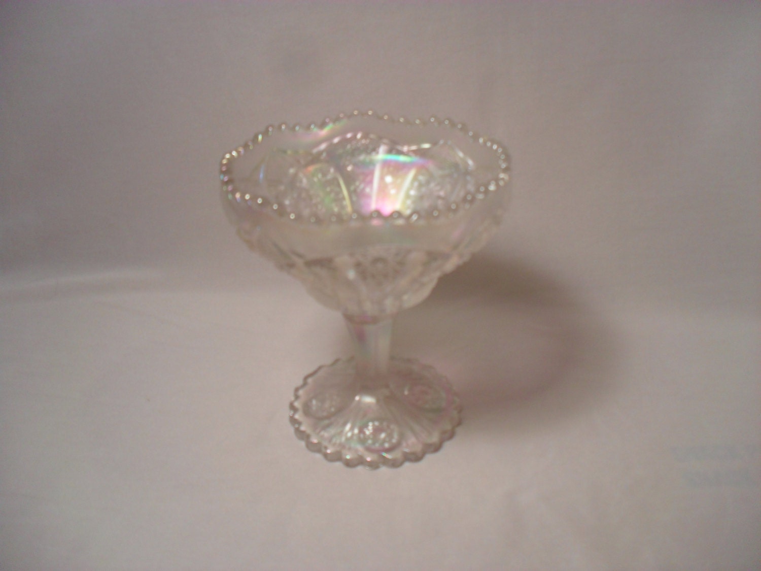 Imperial Iridescent White Carnival Glass Hobstar Style Pattern 3475