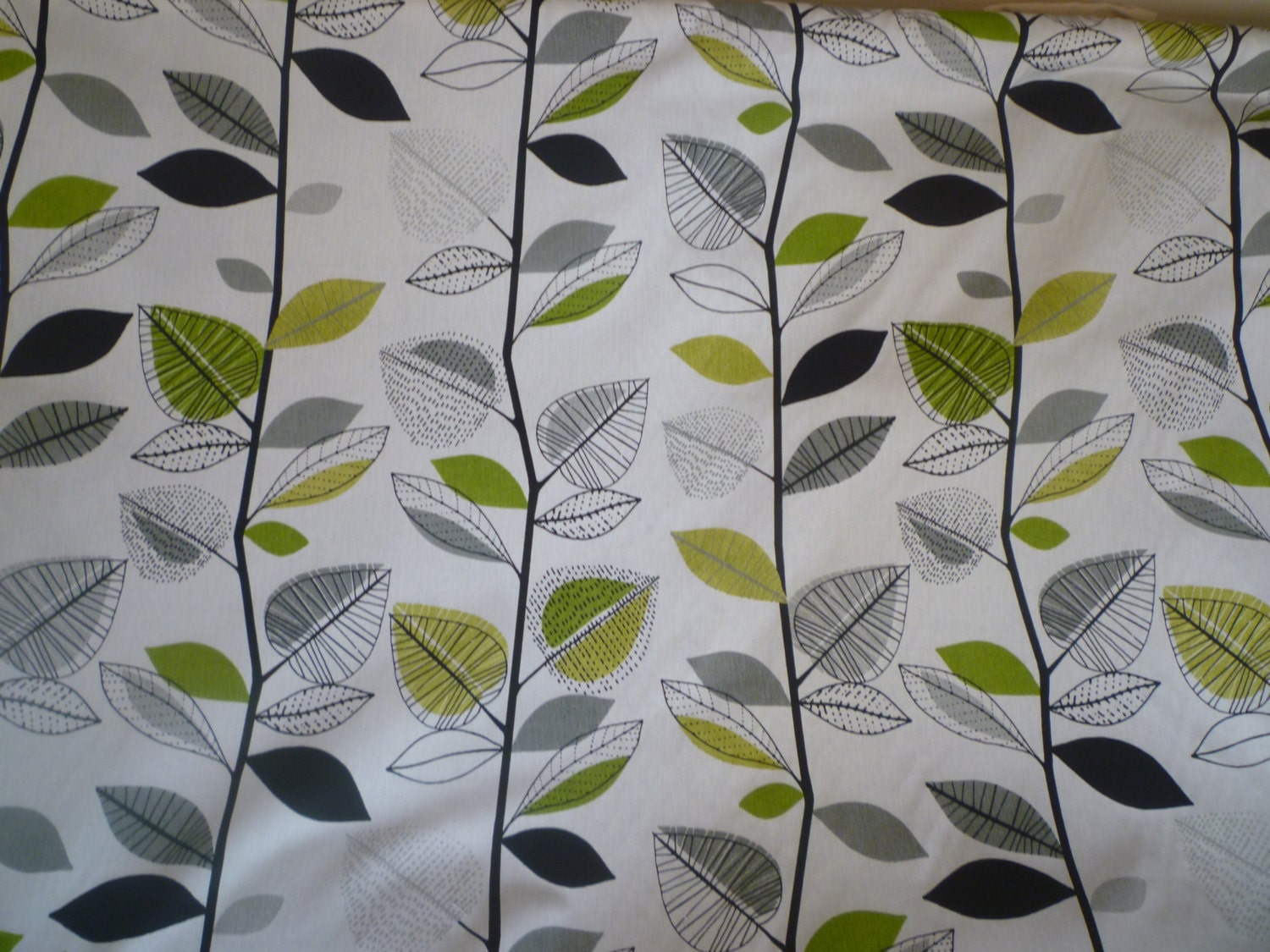 Lime Green Fabric Green Grey Black White Funky Floral UK