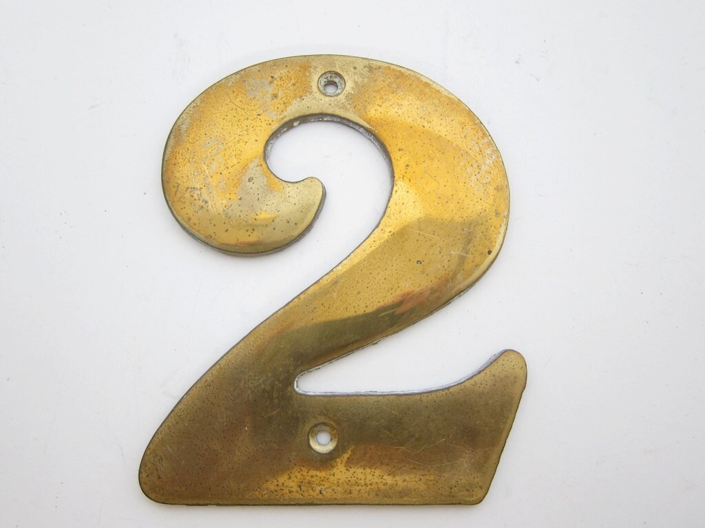 Vintage Solid Brass House Number 2 F3