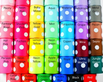 1-1/2 inch Polka Dot Grosgrain Ribbon - Polka Dot Ribbon, Polka Dot Hair Bows, Polka Dot Bow, Ribbon for Bows, Grosgrain Ribbon by the Yard