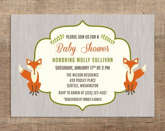 Printable Rustic Fox Baby Shower Invitation - Baby Shower Digital ...