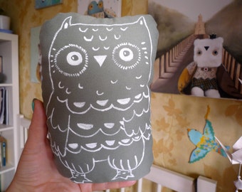 Fidji Owl , soft art creature toy by Wassupbrothers. stuffed textile doll nursery decor, painted softie, unique