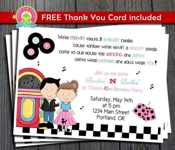 Sock Hop Birthday Invitation / Soc Hop Invitation / Sock Hop Party / 50's Birthday Invitation / Fabulous 50's Il_570xn