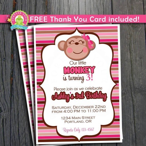 Monkey Birthday Invitation / Monkey Party Invite / Monkey Invitation / Little Monkey Invitation / Birthday Invitation / 1st Birthday Il_570xn