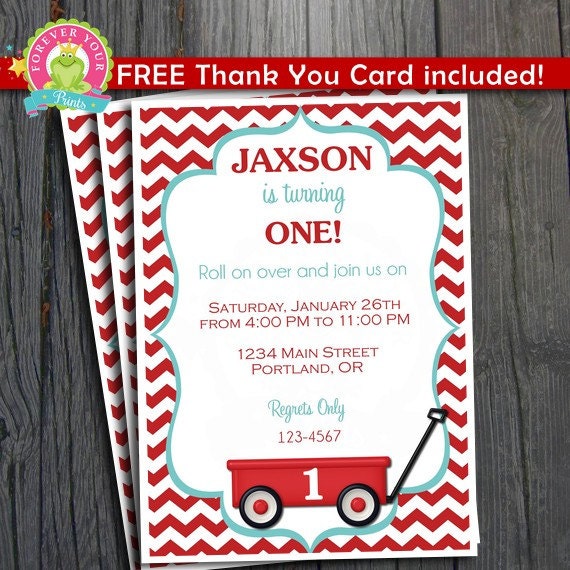 Red Wagon Invitation / Red Wagon Birthday / Red Wagon Party / Red Wagon Invite / Little Red Wagon Birthday / Birthday Invitation Il_570xn