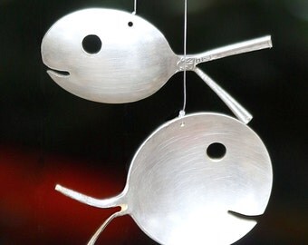 Spoon Fish Windchimes , Metal Garden Art, Nautical Patio Decor, Vintage Silver Spoon, Musical Mobile, Dream Catcher, Spring Yard Art