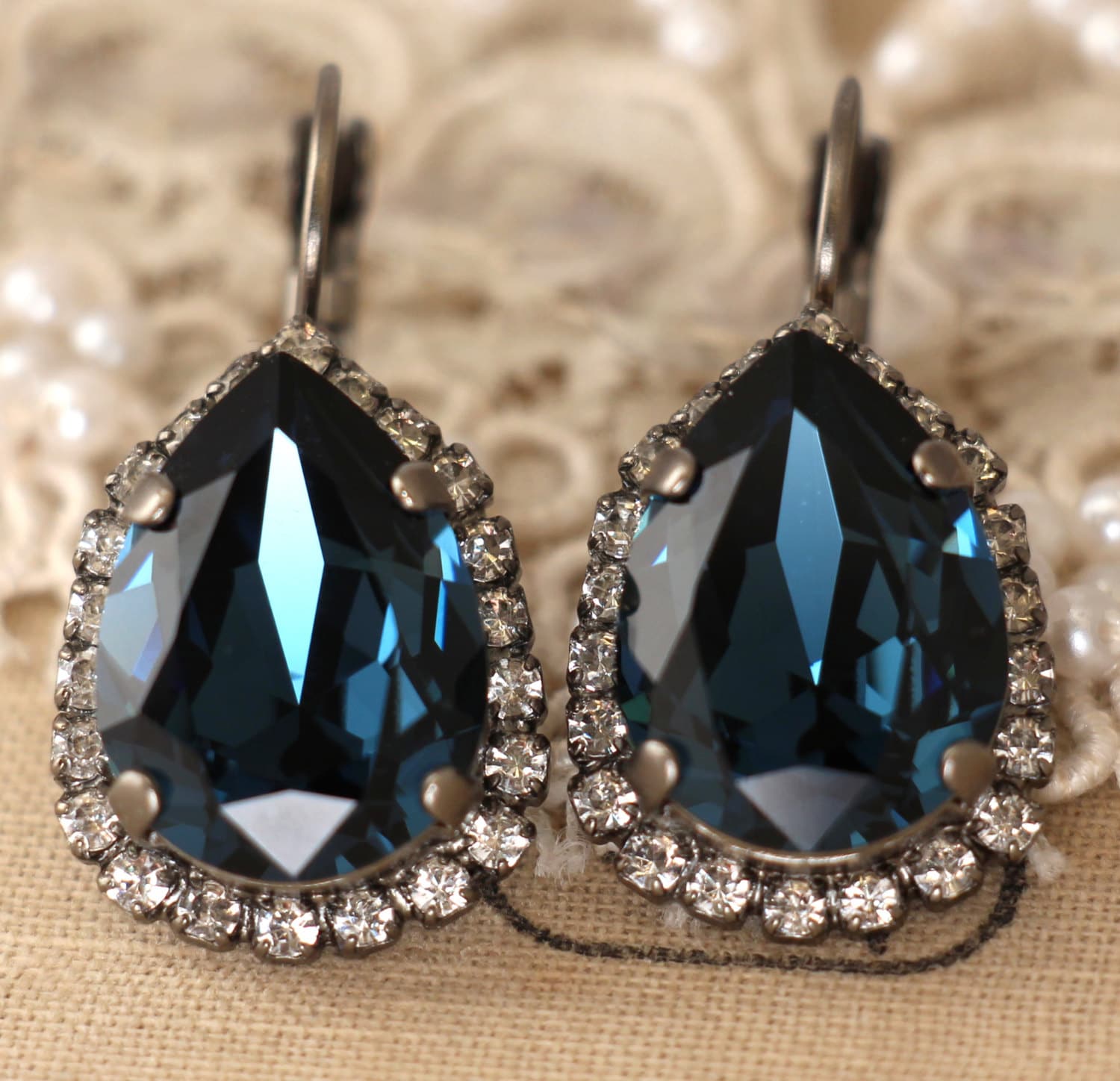 Blue swarovski crystal earrings