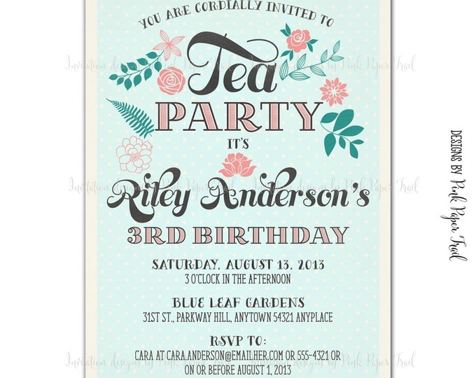 Rustic Vintage Shabby Chic Tea Party Invitation, I will customize for you, Printable, Wedding, Bridal Shower, Baby Shower, Birthdays
