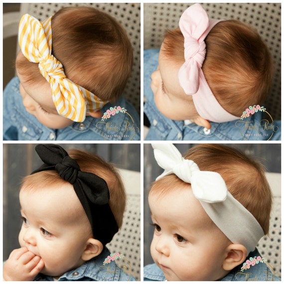 Baby Headbands, Square knot & Dots Head wraps, Baby Head wraps, Jersey Knit Headwraps, Baby Headbands, Knott Headband, by ThinkPinkBows