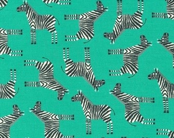 Zebra in Bermuda (AED-15061-237) - JUNGLE PARTY by Edward Miller - Robert Kaufman Fabric - 1 yard