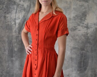 1950s Red Satin Costume Dress