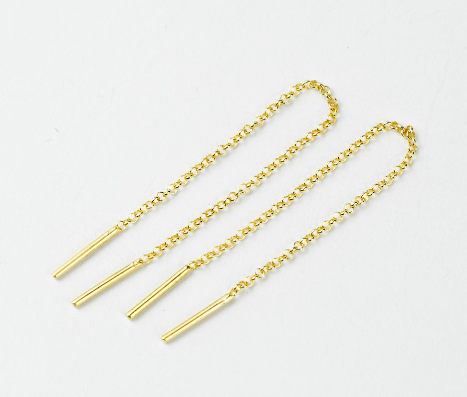 Long Chain Earrings Yellow Gold Threader Earrings by lunaijewelry