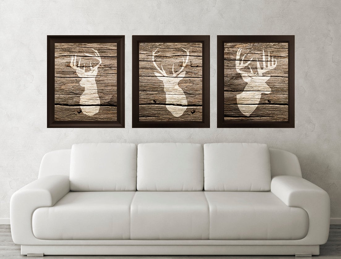 antler stag deer print set of 3 wood texture minimalist antler stag deer print set of 3 wood texture minimalist