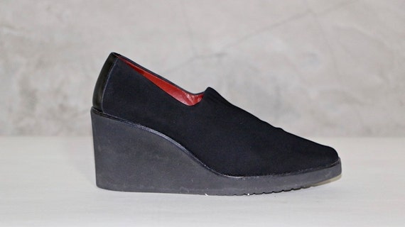 platform shoes, 90â€™s black minimal wedge platform booties, shoe ...