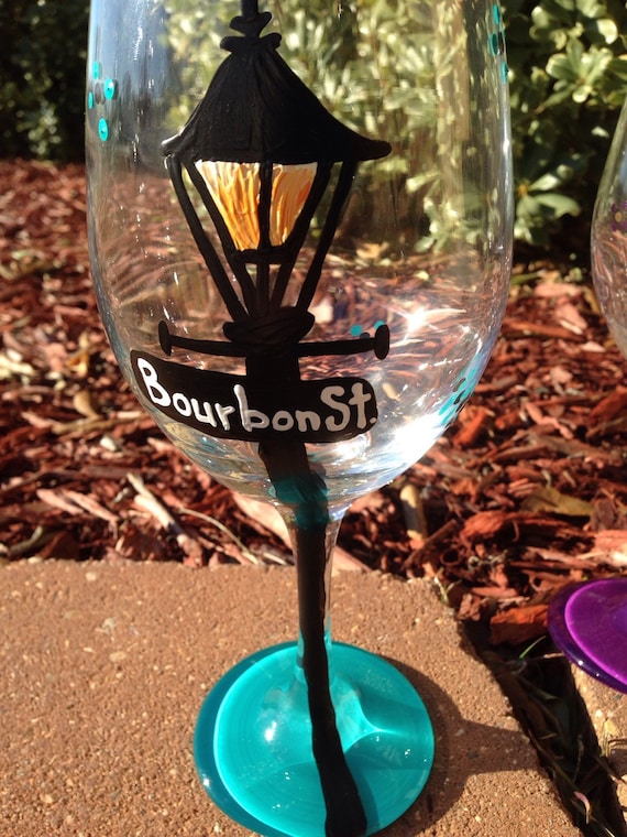 Bourbon Street new orleans lamp post street signs Painted Glasses Dishwasher safe Painted Wineglass New Orleans Louisiana