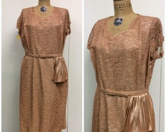 1950s Party Dress 50s Pink Lace Satin Dress