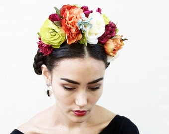 Day of the Dead Headpiece, Frida Kahlo Flower Crown, Mexican, Floral Crown, Headband, Dia de los Muertos, Floral Crown, Costume, Crown, Boho