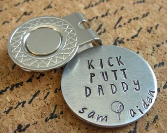 Personalized Golf Ball Marker-Magnetic Golf Ball Marker-Hand Stamped Golf Ball Marker with Hat Clip-Father's Day Gift-Gift for Golfer