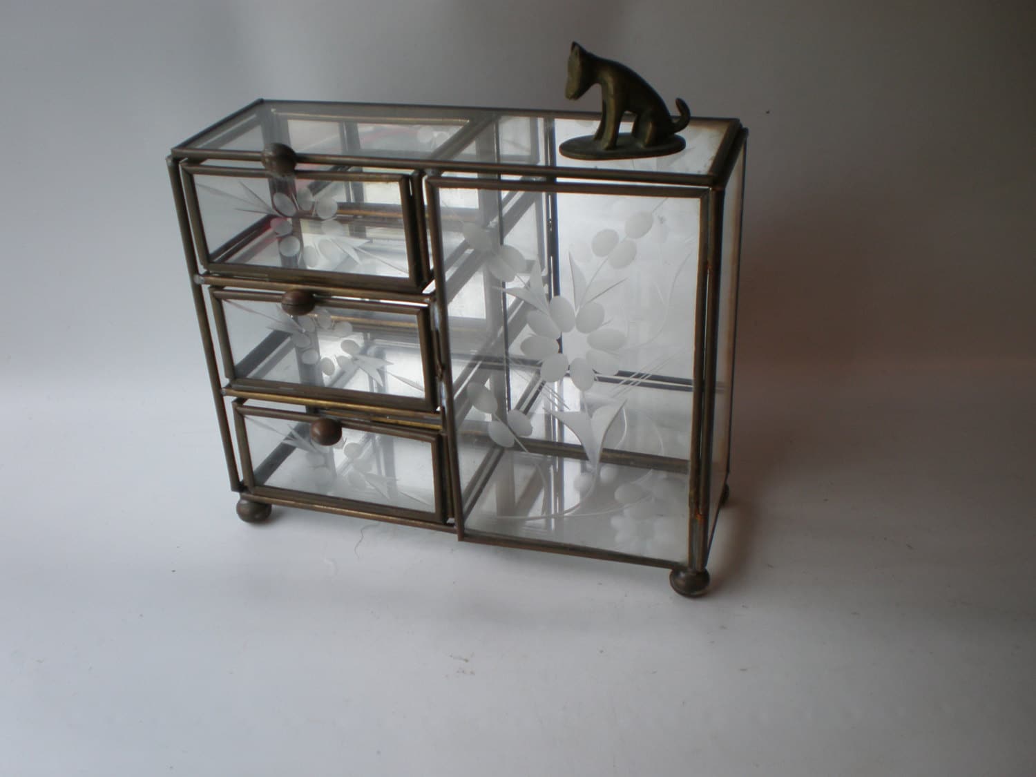 Vintage Etched Brass and Glass Display Case by GiddyNowVintage
