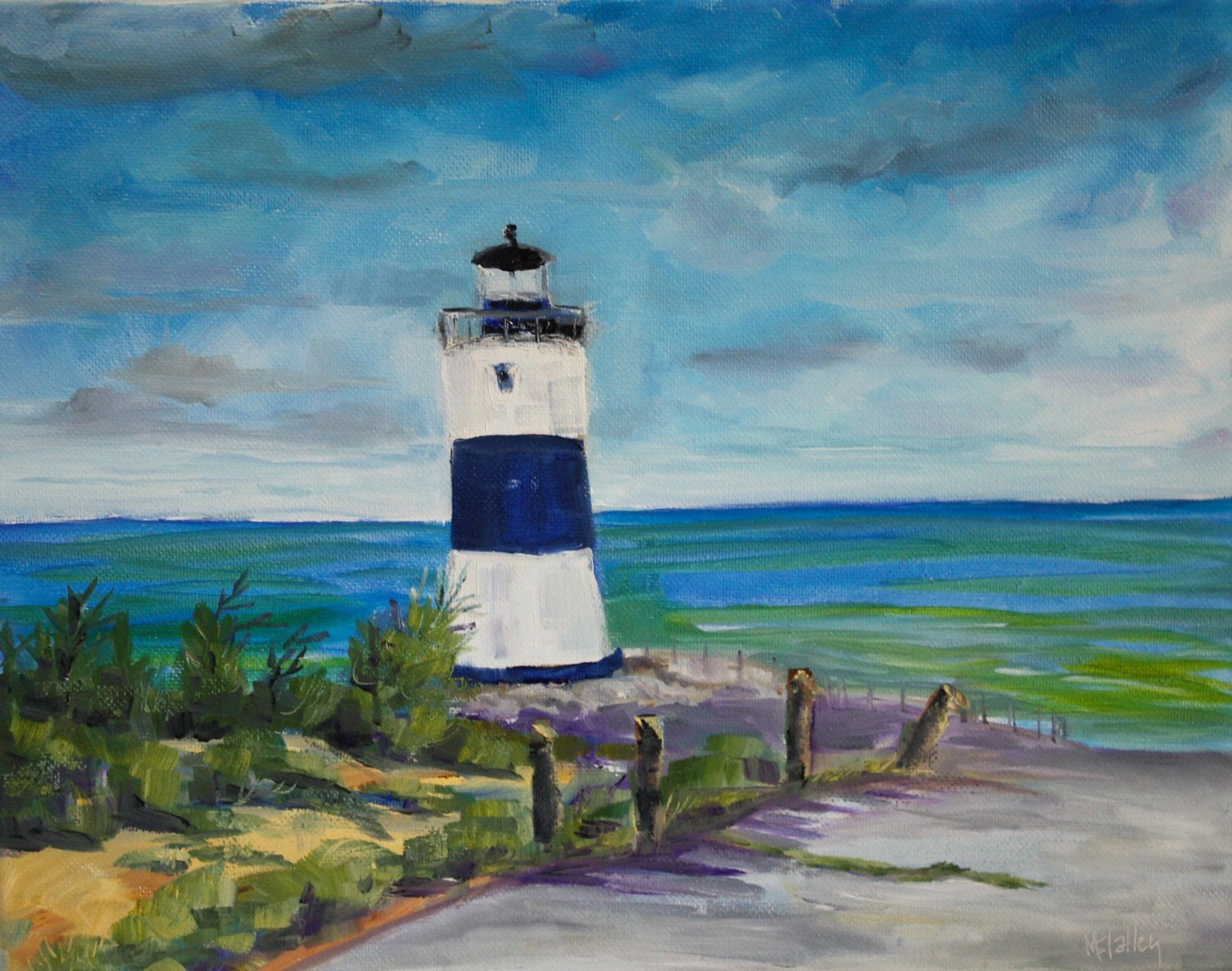 Original Oil Painting Lighthouse Painting Beach by MaggiePainting