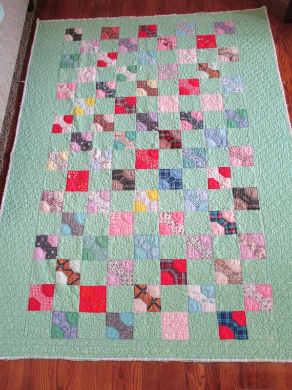 Vintage Bow Tie Quilt 75 inches by 54 inches by LilandLou on Etsy