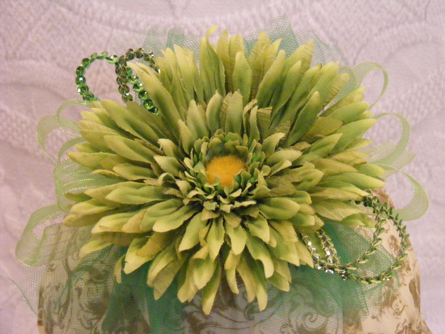 Big Bold Lime Green Gerbera Daisy Hair Comb Hair Accessory