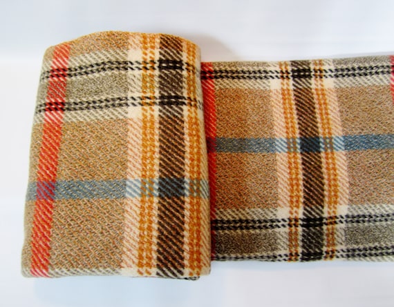 Vintage Wool Blanket RICH PLAID Throw Rust Gray Gold