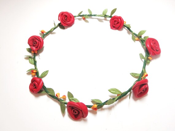 Headband  Red Wedding Red  crown  rose Flower flower crowns  flower Leather red  crowns