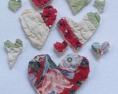 Primitive Cutter Quilt Heart Appliqués, Red And Green Assorted Fabric Heart Bowl Fillers