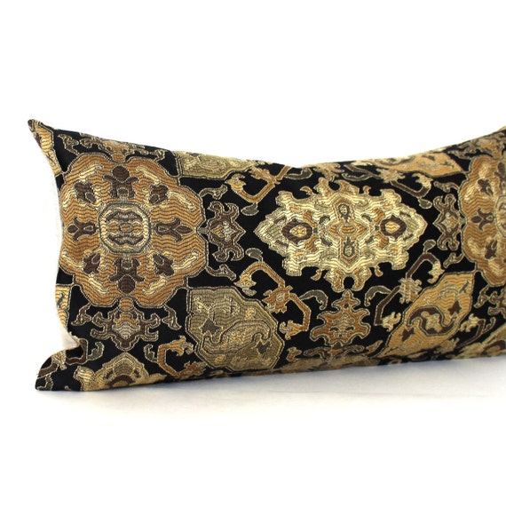 Lumbar Pillow Cover Oblong Black Gold Tapestry by couchdwellers