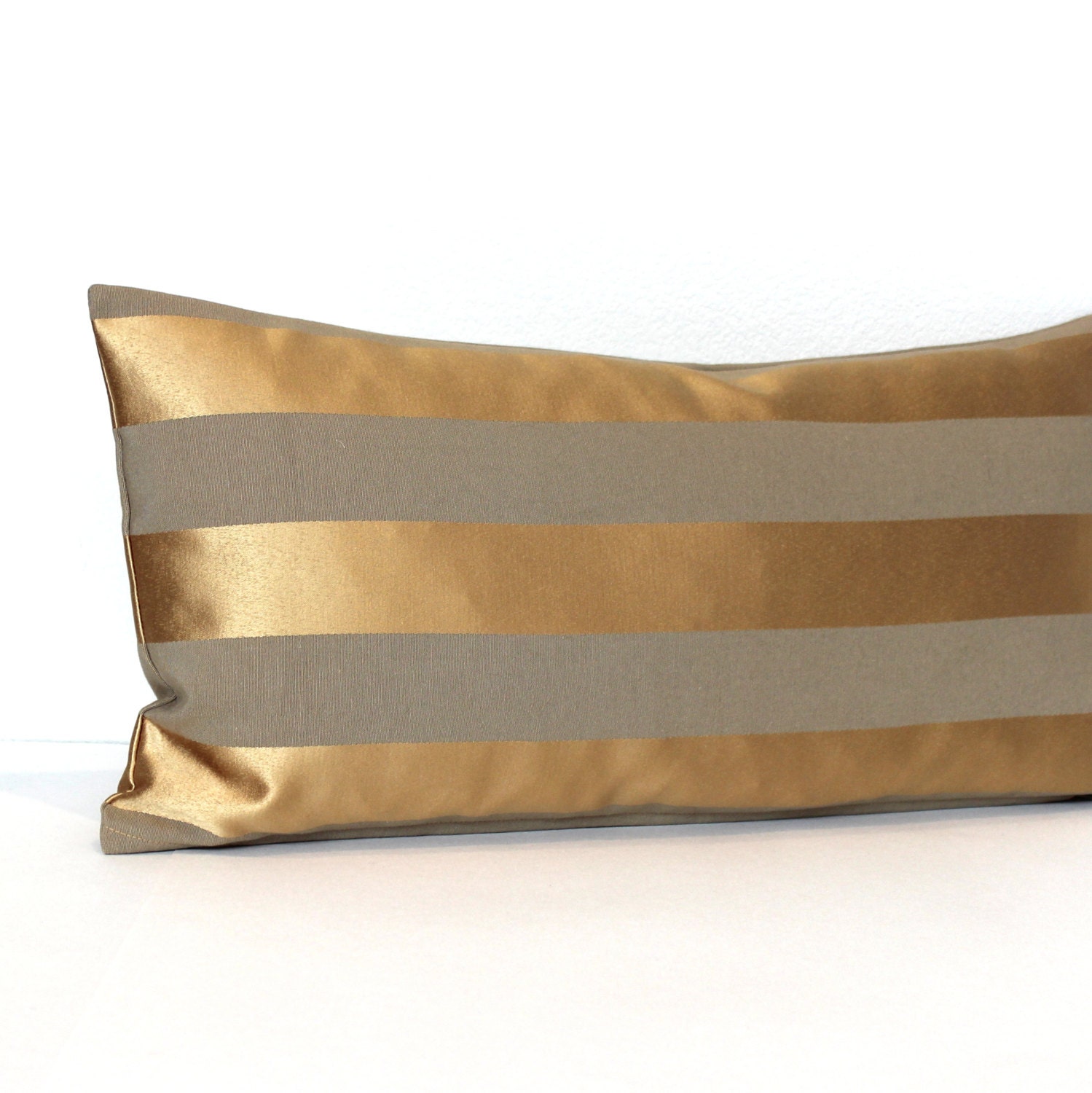 Gold Pillow Lumbar Pillow Gold Metallic Beige Stripe