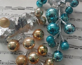 Pair of mercury glass grape clusters Christmas decoration blue and gold