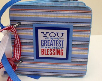 Baby Boy Scrapbook premade chipboard mini scrapbook album-4x4