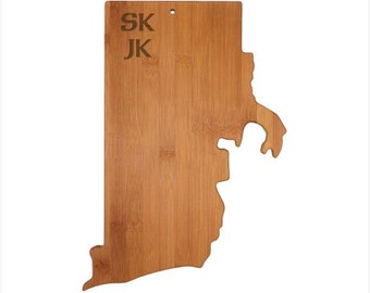 Engraved Rhode Island Cutting Board - Rhode Island Shaped Bamboo Board Custom Engraved - Wedding Gift, Couples Gift, Housewarming Gift